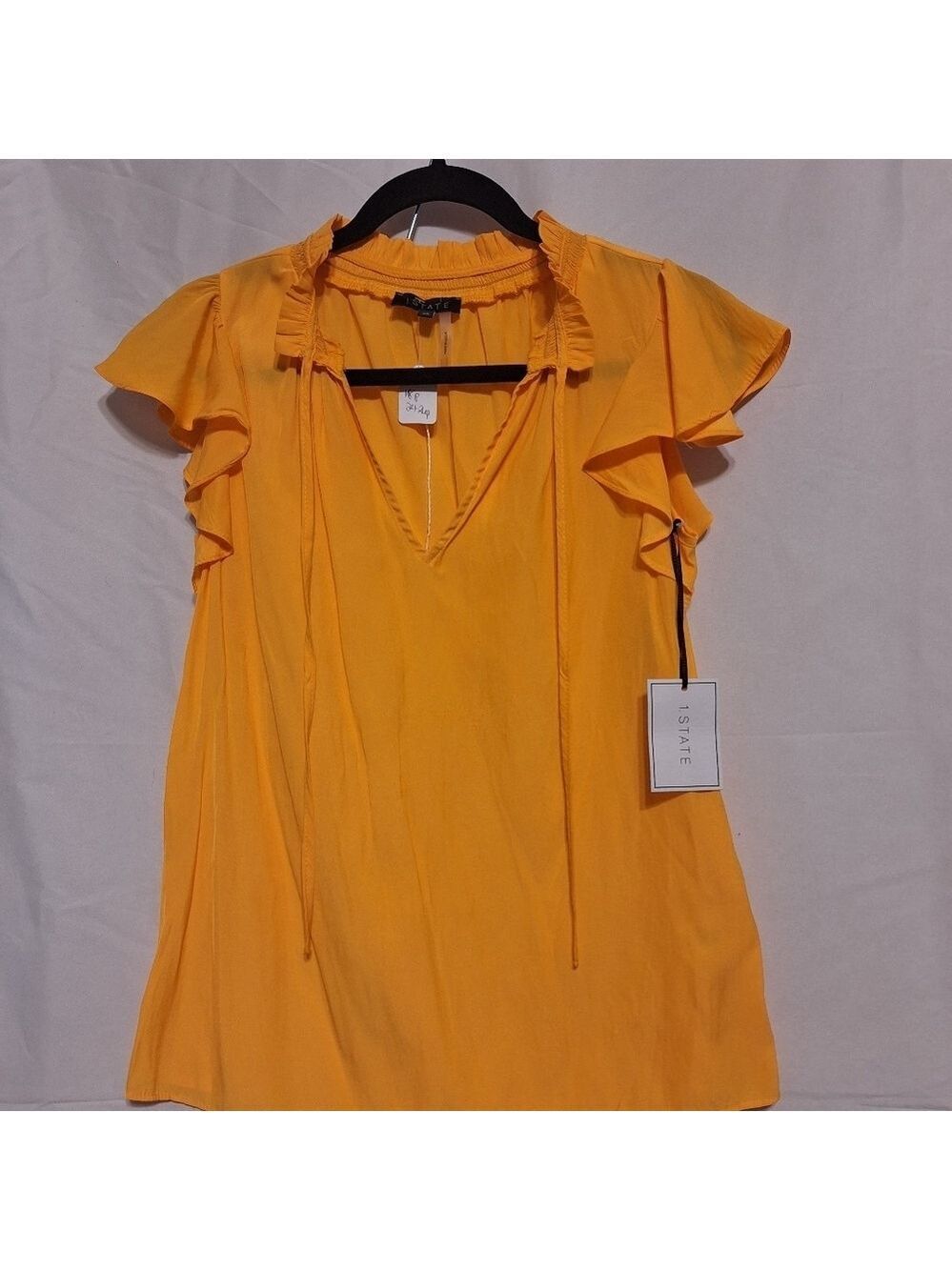 1. State orangish yellow ruffled cap sleeve vneck top Sz XS NWT